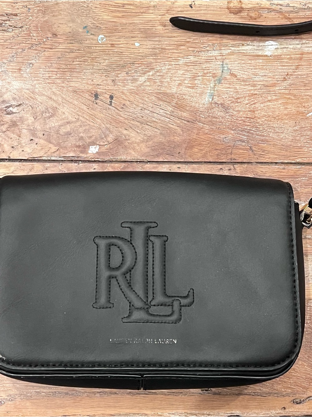 Lauren Ralph Lauren Black Logo Shoulder Bag Magnetic Closure Gold Hardware